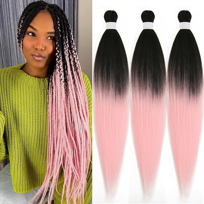 Pink Ombre Braiding Hair Pre Stretched 26 Inch Easy Braid Braiding Hair Extensions for Box Braids Knotless Crochet Jumbo Kids Micro Braiding Hair Ombre 3 Pack
