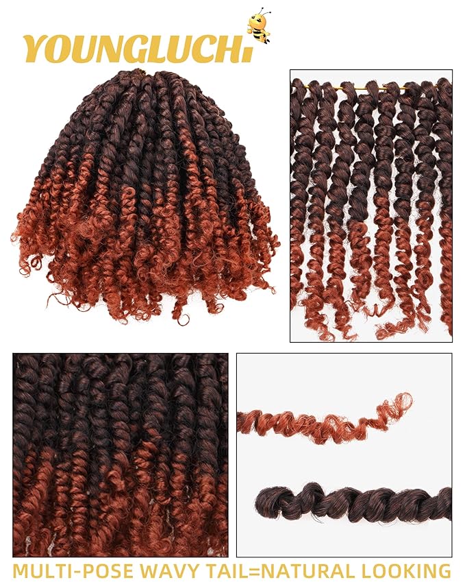 Super Short Passion Twist Crochet Hair for Black Women and Kids-6 Inch 7 Packs Ombre Ginger Pre Looped Pre-twisted Passion Twist Hair,Bob Spring Kinky Twist Bohemian Curl(6"-7P,T350)