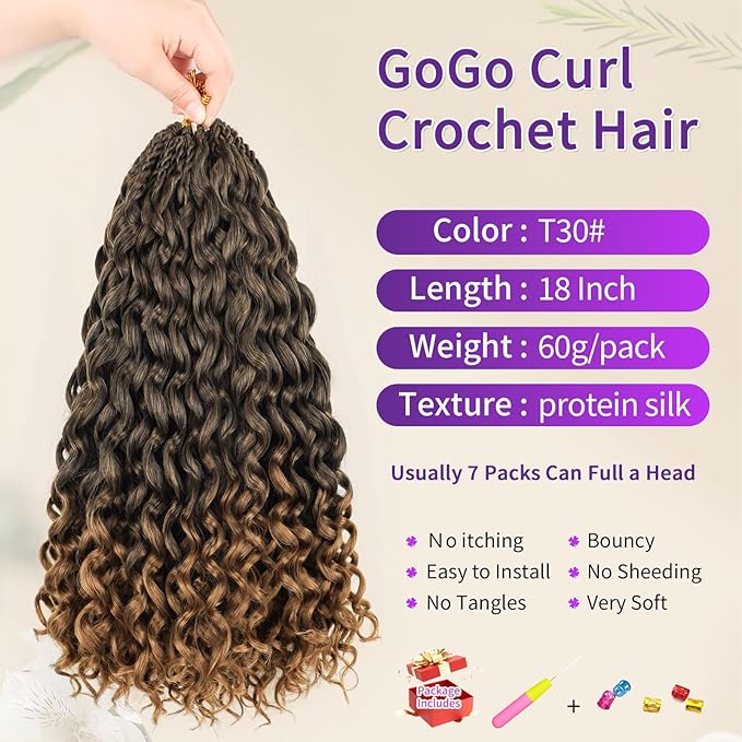 Gogo Curl Crochet Hair 7 Packs Pure Protein Fiber Close to Human Hair Pre looped Water Wave Crochet Hair Deep Twist Synthetic Braiding Hair for Women (T30, 18Inch)