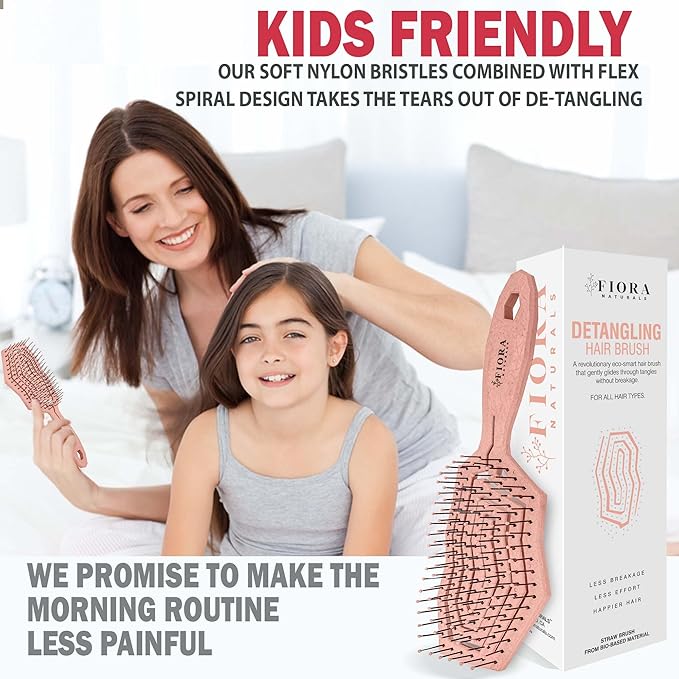 Fiora Naturals Hair Detangling Brush for Women - Detangler Hair Brush w/Flexible Soft Bristles, Gently Glides Through Tangles, Curly, Fine, Dry & Shower Wet HairBrush, cepillo para cabello, Rose Gold