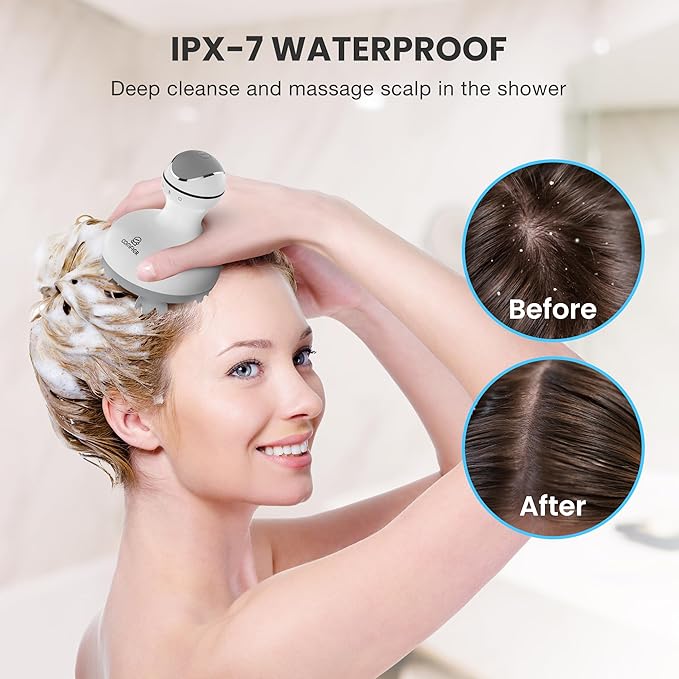 COMFIER Cordless Scalp Massager Hair Growth,Electric Head Massager Scalp Stress Relax with4 Soft Silicone Massage Heads,Waterproof Hair Massager Scalp,Dog&Cat Massager,Gifts for Him Her