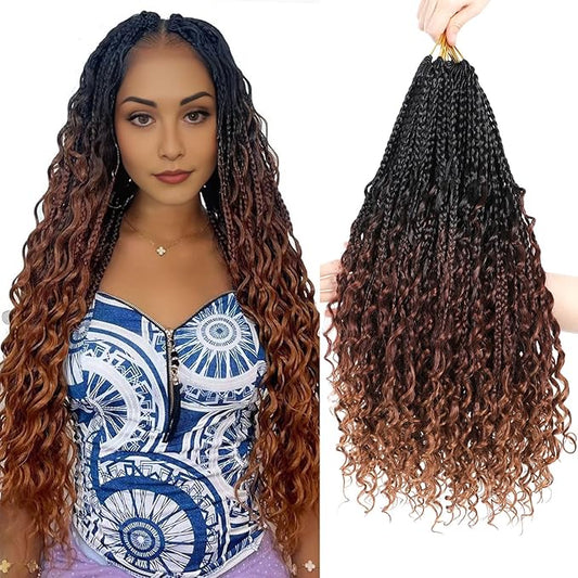 8 Packs Crochet Box Braids-20 Inch Boho Goddess Box Braids Crochet Hair Synthetic Braiding Hair Extensions for Black Women(1B/33/30#)