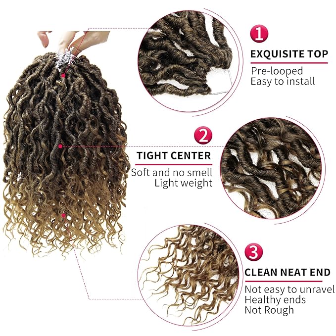 Goddess Locs Crochet Hair Short Curly Faux Locs 10Inch 8Packs Pre-looped River Locs Hippie Locs Bohemian Crochet Braids for Black Women (1B/27, 10inch(Pack of 8))