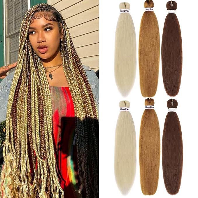 Pre-Stretched Braiding Hair 22 Inch 6 pcs Hot Water Setting Synthetic Hair Crochet Braiding Hair Extension (613# and 27# and 30#)