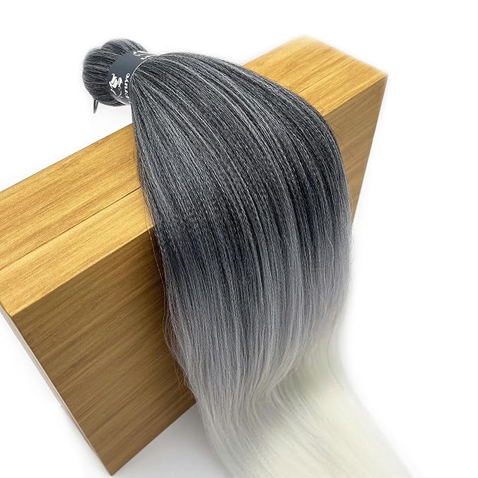 Ombre Braiding Hair Pre Stretched 1B Gray Kanekalo Braiding Hair Extensions for Braiding Box Braids Knotless Prestretched Pre Sectioned Braiding Hair Ombre 26 inch