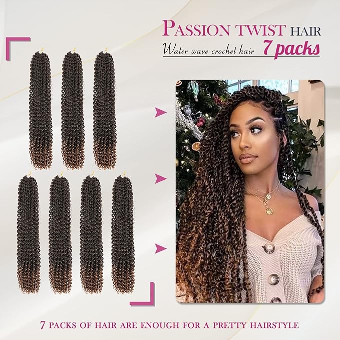 Dansama Passion Twist Hair Water Wave Braiding Hair for Butterfly Style Crochet Braids Bohemian Hair Extensions (22inch (Pack of 7), T1B/30)
