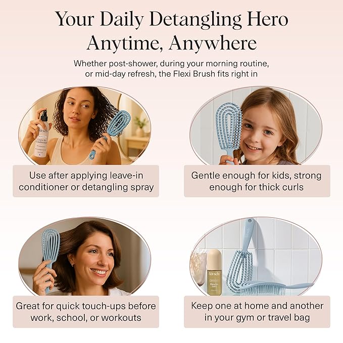 Kitsch Detangler Brush – Flexible Curly Hair Brush for Women, Men & Kids | Detangling Hairbrush with Bendable Frame and Ultra-Smooth Bristles for Wet or Dry Strands - Haze Blue