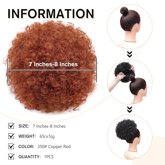 AISI QUEENS Afro Puff Drawstring Ponytail Extension for Black Women Copper Afro Puff Bun Extension Short Afro Kinkys Updo Hairpieces for Black Women(350#)