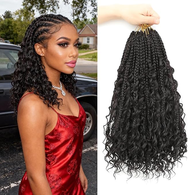 8 Packs Boho Braids Crochet Hair-14 Inch Crochet Box Braids- Bohomian Box Braid Crochet Hair Synthetic Braiding Hair Goddess Box Braids Crochet Hair for Black Women(2#)