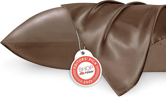 Bedsure King Size Satin Pillowcase Set of 2 - Brown Pillow Cases for Hair and Skin with Envelope Closure, Similar to Silk Pillow Cases, Gifts for Women Men, 20x36 Inches, 2pcs