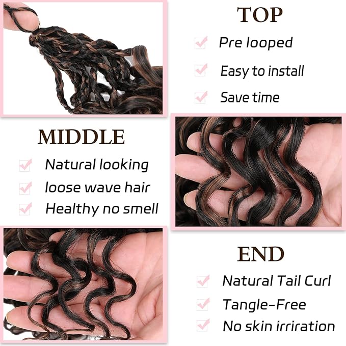10 Inch Gogo Curl Crochet Hair 8 Packs Natural Black Ocean Wave Crochet Hair Deep Twist Pre-looped Goddess Box Braids Short Curly Water Wave Synthetic Braiding Hair for Women (16Strands/pack 1BH30#)