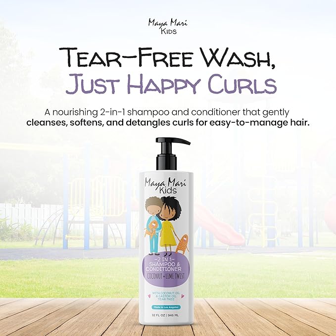 2 in 1 Natural Kids Shampoo and Conditioner, Tear Free | For Toddlers with Curly Hair | For All Kids Hair Types | Coconut & Lime Twist, Made in the USA, 32 Fl Oz