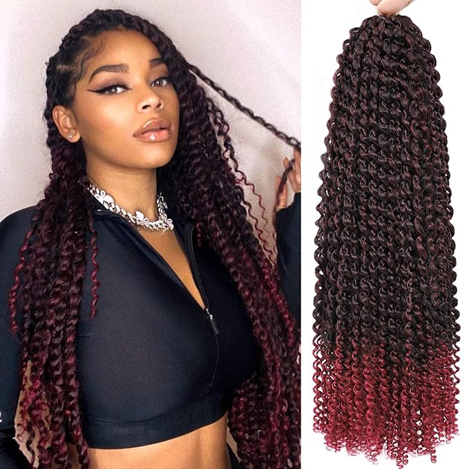 TBG Burgundy Red 24 Inch Passion Twist Crochet Hair - 8 Packs Water Wave Braiding Hair Long Spring Twist Hair Synthetic Hair Extension
