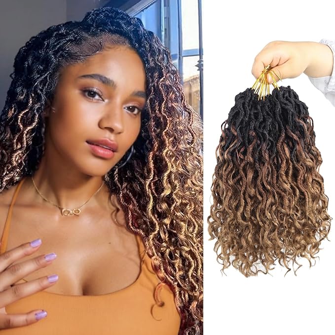 Goddess Locs Crochet Hair 10 Inch 9 Packs Synthetic Faux Locs Crochet Hair for Black Women, River Locs Hair Extensions Style Pre looped Crochet with Curly Ends