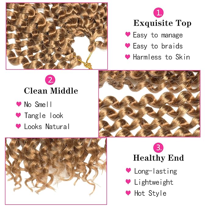 Passion Twist Hair,18 Inch Passion Twist Crochet Hair for Women 6 Packs Ombre Blonde Water Wave Crochet Hair Long Bohemian Synthetic Curly Braiding Hair Extensions(6pcs,#27)