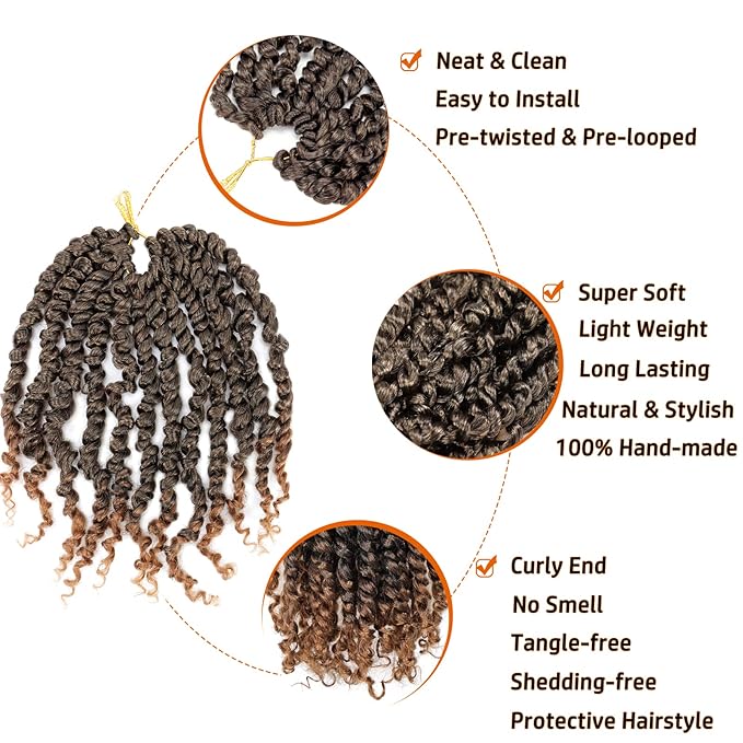 Passion Twist Hair 14 Inch Pre-twisted Passion Twist Crochet Hair for Women Pre-looped Water Wave Crochet Braids Bohemian Curly Crochet Hair Synthetic Hair Extensions 8 packs 1B/30