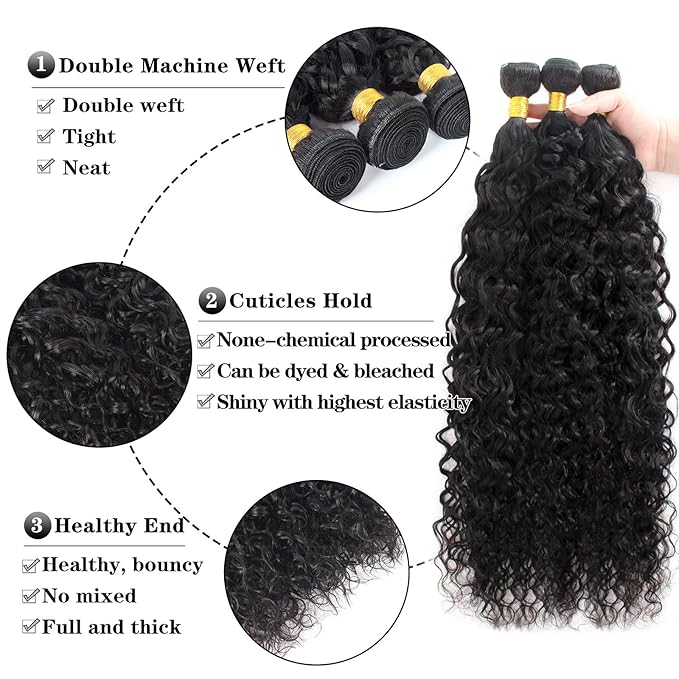 12A Water Wave 3 Bundles with 5x5 Lace Closure(16 18 20+14) 100% Unprocessed Brazilian Virgin Remy Hair Water Wave Human Hair Bundles with 5x5 HD Lace Closure Natural Color