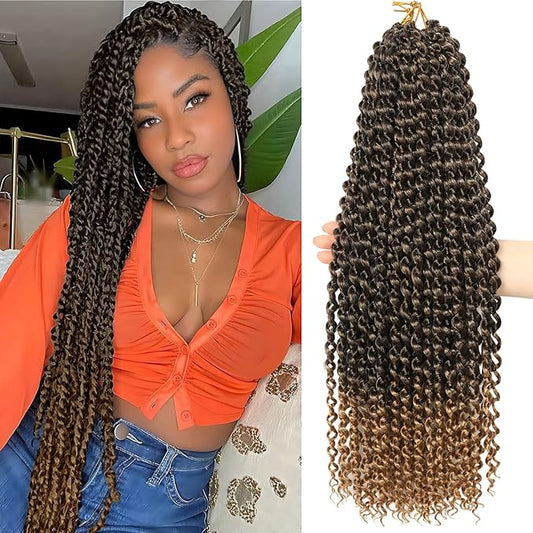 Ubeleco 30 Inch Passion Twist Hair, Water Wave Crochet Hair Ombre Blond Passion Twist Crochet Hair for Women Long Bohemian Passion Twists Curly Braiding Hair Extensions (30in (Pack of 7),1B/27)