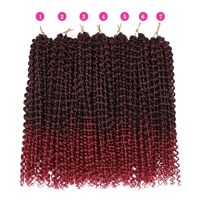 8 Inch Passion Twist Hair, Short Ombre Burgundy Water Wave Crochet Hair Passion Twist Crochet Hair For Women Passion Twists Braiding Hair Curly Braiding Hair Extensions (8 Inch (Pack of 7),1B/Bug)