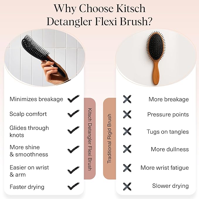 Kitsch Detangler Brush – Flexible Curly Hair Brush for Women, Men & Kids | Detangling Hairbrush with Bendable Frame and Ultra-Smooth Bristles for Wet or Dry Strands - Black