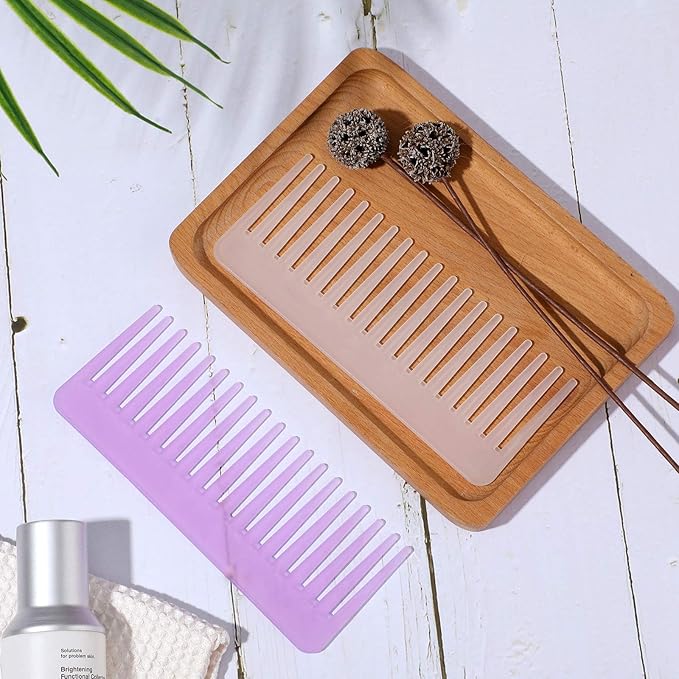 Large Hair Detangling Comb Wide Tooth Comb for Curly Hair Wet Dry Hair, No Handle Detangler Comb Styling Shampoo Comb (Purple, White)