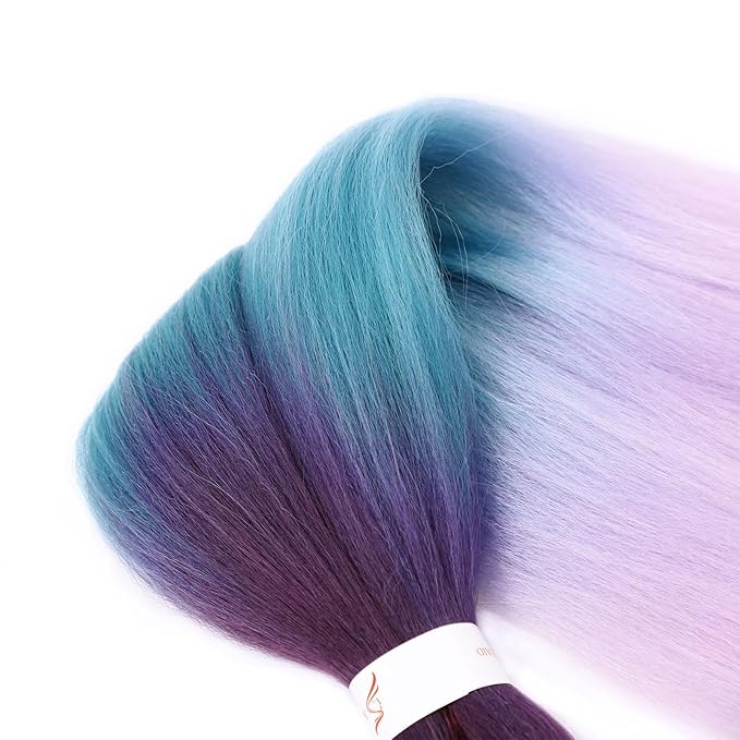 Dorsanee 3 Tone Braiding Hair Pre Stretched 24 Inch 3 Packs Braiding Hair Extensions for Box Braids Twists Locs Hair Soft Yaki Texture Hot Water Setting (#Purple/Lake Blue/Light Purple)