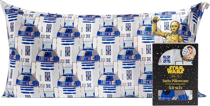 Kitsch x Star Wars R2-D2 & C-3PO Satin Pillowcase | Satin Pillowcase with Zipper, Better Than Silk Pillowcase | Frizz-Reducing Pillow Case for Hair & Skin Care, Cooling & Breathable - King