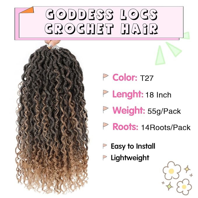 Fulcrum Goddess Locs Crochet Hair 18 Inch, 8 Packs New Faux Locs Crochet Hair for Black Women, Crochet locs with Curly Ends (18Inch (Pack of 8), T27#)
