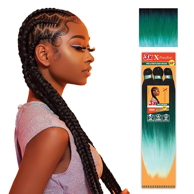 Sensationnel X-pression prestretched braiding hair - 3x braid 58 inch all kanekalon flame retardant synthetic braid for box braids and twists (5 pack, 3T1B/MINT/LMINT)