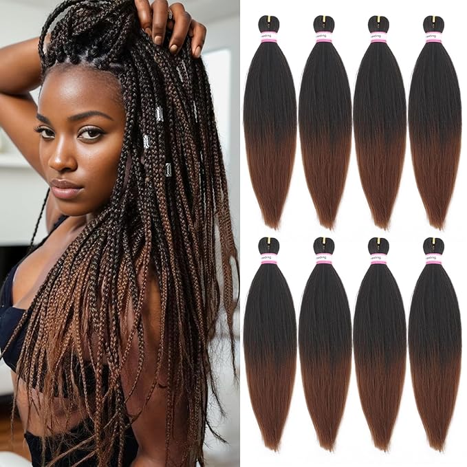 Pre-Stretched Braiding Hair Extensions-16 Inch 8 Packs Synthetic Braiding Hair Crochet Braids, Natural Easy Braid Crochet Hair, Hot Water Setting Professional Soft Yaki Straight Texture (#1B/30)