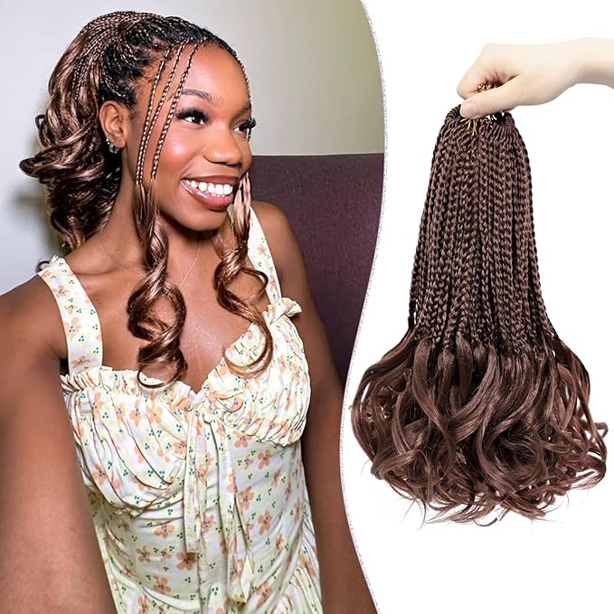 French Curly Braiding Hair Prelooped 12 Inch Dark Auburn Crochet Hair for Women 8 Packs Short Crochet Braids with Curly Ends Synthetic Hair Extension 33#
