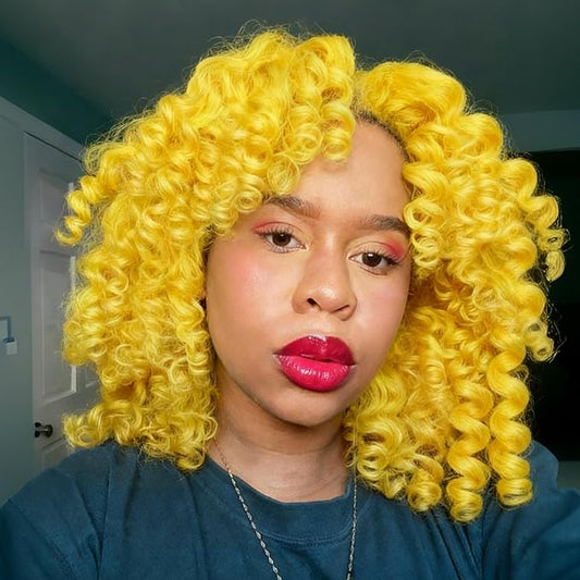 Yellow Short Jamaican Bounce Crochet Hair 3 Packs 2X Ringlet Wand Curl 8 Inch Curly Crochet Hair Extensions Curly Crochet Braiding Hair 60 Roots
