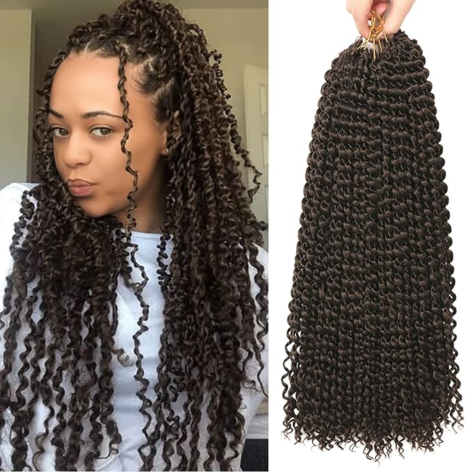 Ubeleco Passion Twist Hair,18 Inch Water Wave Crochet Hair 6 Packs Passion Twists Crochet Hair for Women Long Bohemian Synthetic Curly Braiding Hair Extension(6pcs,#4)