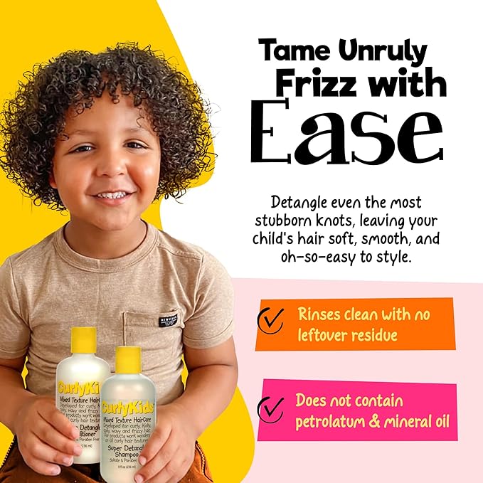 CurlyKids Textured Hair Care Set with Hair Detangler Spray, Kids Shampoo, Conditioner & Creme for Curly, Frizzy, & Wavy Hair | Sulfate & Paraben-Free Formula to Detangle, Hydrate, and Revitalize Curls