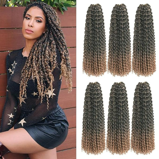 Passion Twist Hair 6 Packs 18inch Ombre Blonde Water Wave Crochet for Passion Twists Long Bohemian Hair Braiding Ombre Passion Twist Crochet Hair Extensions (T1B/27#)