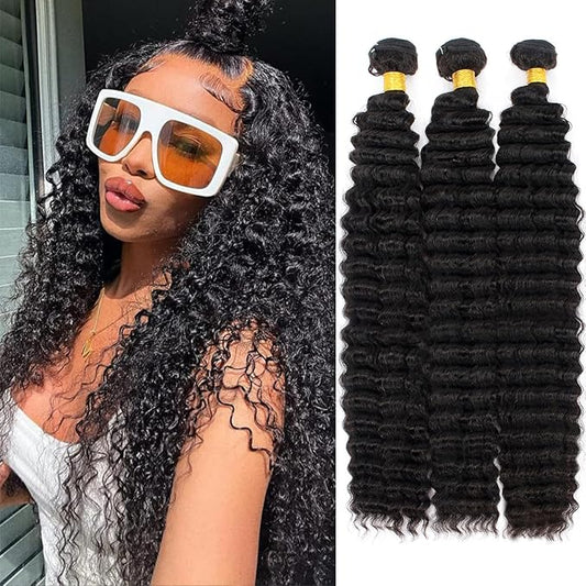 12A Deep Wave Human Hair Bundles 26 26 26 Inch Deep Curly Bundles Human Hair 100% Unprocessed Brazilian Virgin Weave 3 Bundles Double Weft Raw Remy Hair Bundles