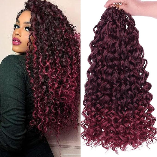 18 Inch Gogo Curly Crochet Hair 8 Packs Curl Crochet Hair Pre-looped Ocean Wave Crochet Hair Beach Curl Deep Twist Bohemian Box Braids Water Wave Curly Braiding Hair for Women (128Strands TBUG#)