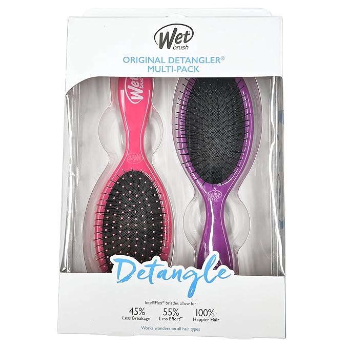 Wet Brush Original Detangler Hair Brush 2-Pack, Pink & Purple, Perfect Stocking Stuffer Set for Women & Men, Ultra-Soft IntelliFlex Bristles for Wet or Dry Hair, Holiday Gift Essential