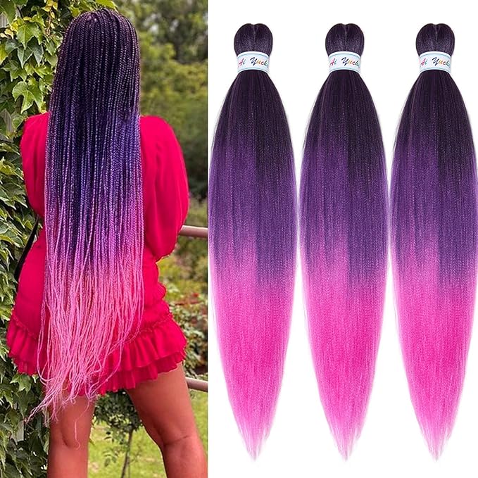 Purple Ombre Braiding Hair Pre Stretched Kanekalo Prestretched Braiding Hair Ombre Knotless Kids Micro Jumbo Hair Extensions for Box Braids Braiding