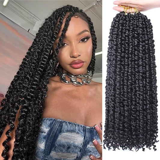 Xtrend 8packs 22inch Pre-twisted Passion Twist Hair Natural Black Pre-looped Passion Twists Crochet Braids Synthetic Hair Extensions Crochet Hair For Women (8packs, 1B#)