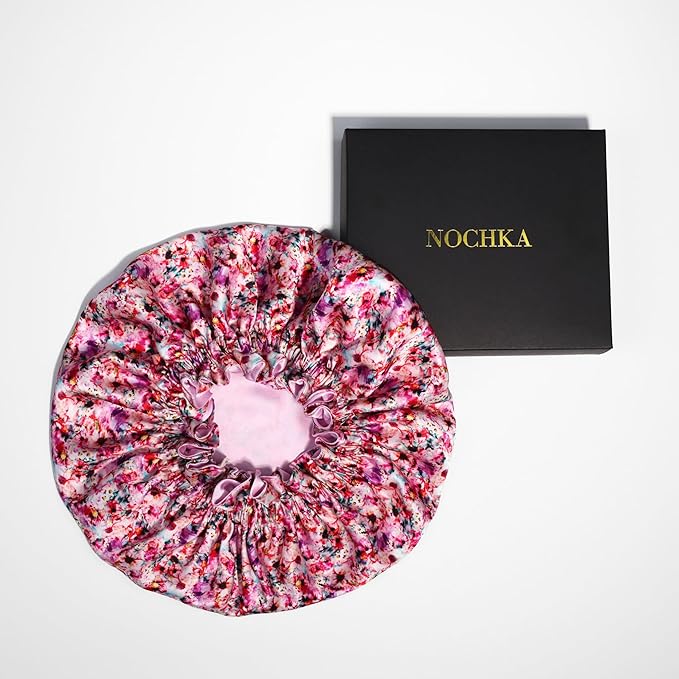 100% Mulberry Silk Bonnet for Women – Handmade in USA, 19 Momme Double-Layer Reversible Hair Wrap, Non-Slip Sleep Cap for Curly & Natural Hair, Luxury Hair Protection (Magical Floral Print)