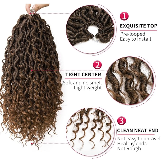 Goddess Locs Crochet Hair Short Curly Boho Faux Locs 12Inch River Hippie Bohemian Loc Crochet Braids for Black Women (1B/30, 12inch)