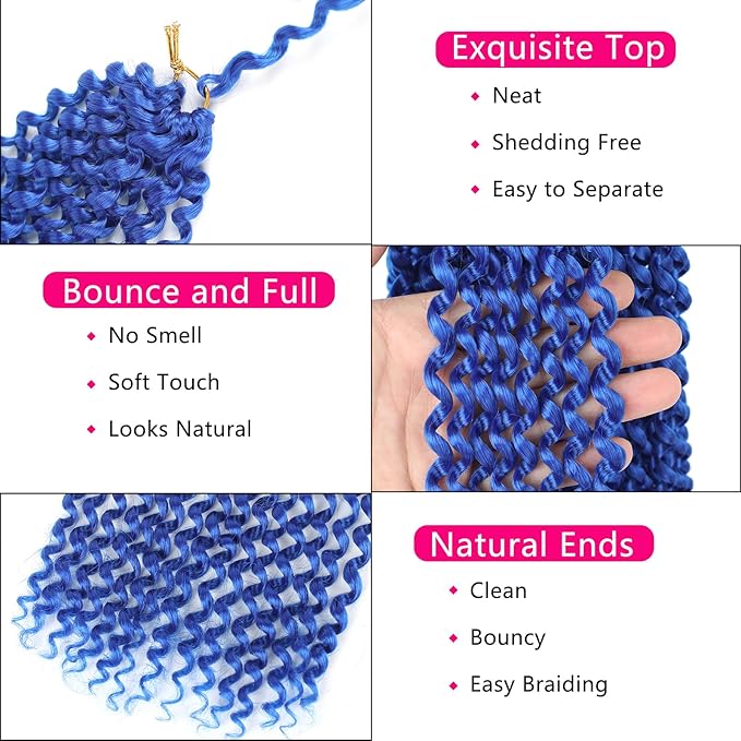 Blue Passion Twist Hair,14 Inch 7 Packs Short Water Wave Crochet Hair Soft Wrap Braiding Hair For Passion Twist Crochet Hair/Butterfly Locs/Spring Twist Crochet Hair Braids (14in,7pcs,blue#)