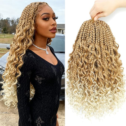 8 Packs Crochet Box Braids- 14 Inch Goddess Box Braids Crochet Hair Bohomian Crochet Braids Hair Synthetic Braiding Hair Extensions Crochet Hair for Black Women (14(8Packs), 27/613)