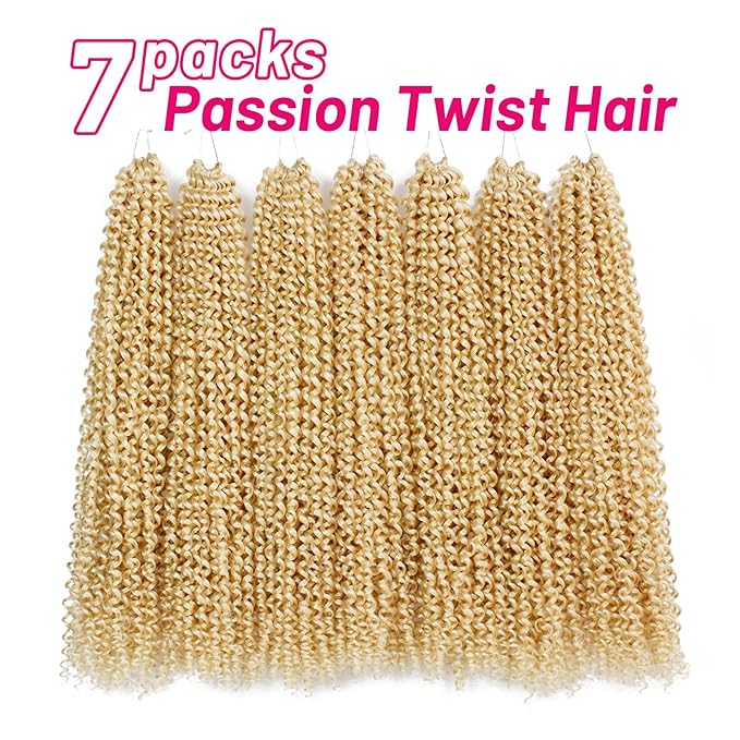 Dorsanee Blonde Passion Twist Hair 18 Inch 7 Packs Water Wave Crochet Hair Long Bohemian Curly Braiding Hair for Butterfly Locs, Faux Locs, Boho Style Spring Twist Crochet Braids (613#)