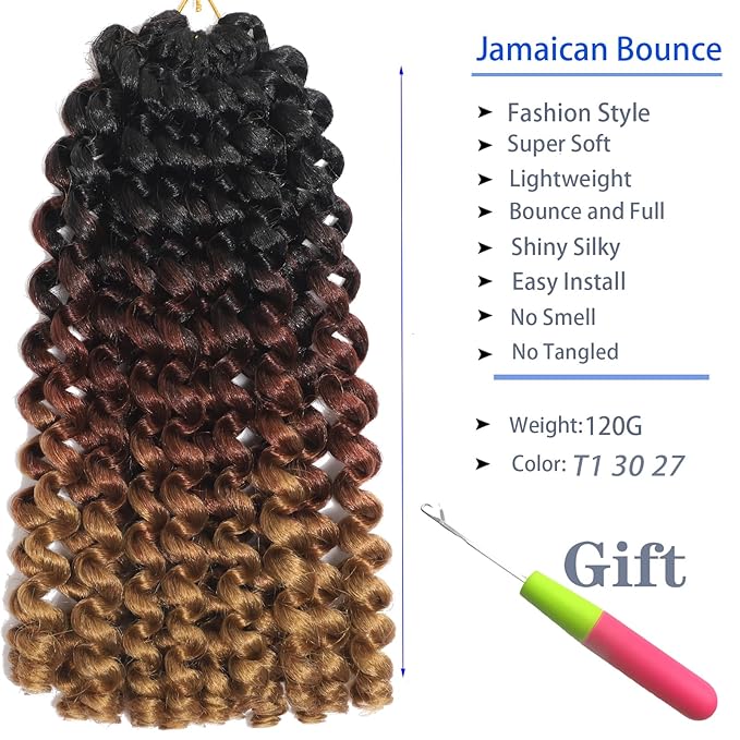 12Inch 2X Ringlet Wand Curl Crochet Hair 60 Strands Pre Looped Jamaican Bounce Crochet Hair Extensions Crochet Braiding Hair (12Inch (Pack of 3), T1/30/27)