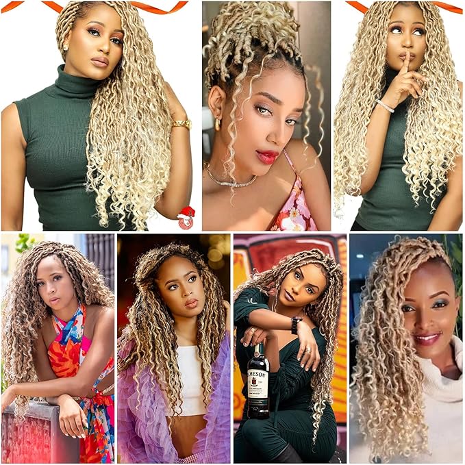 8Packs Goddess Locs Crochet Hair 18Inch Boho Faux Locs,Crochet Loc With Curly Ends River Hippie Bohemian Loc Crochet Hair for Black Women(Orange, 18inch(Pack of 8))