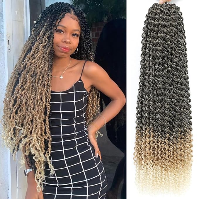 Ombre Passion Twist Hair 24 Inch 8 Packs Passion Twist Crochet Hair For Women Curly Braiding Hair Long Spring Twist Hair Synthetic Hair Extension (24 Inch (Pack of 8), 1B/27/613)