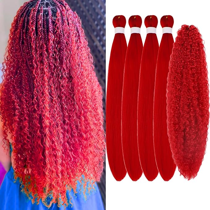 Red Braiding Hair Pre stretched Boho Hair for Braiding Hair Extensions Micro Curl Boho Braids Curly Crochet Bohemian Braids Water Deep Wave Non Toxic Ez Braid Knotless