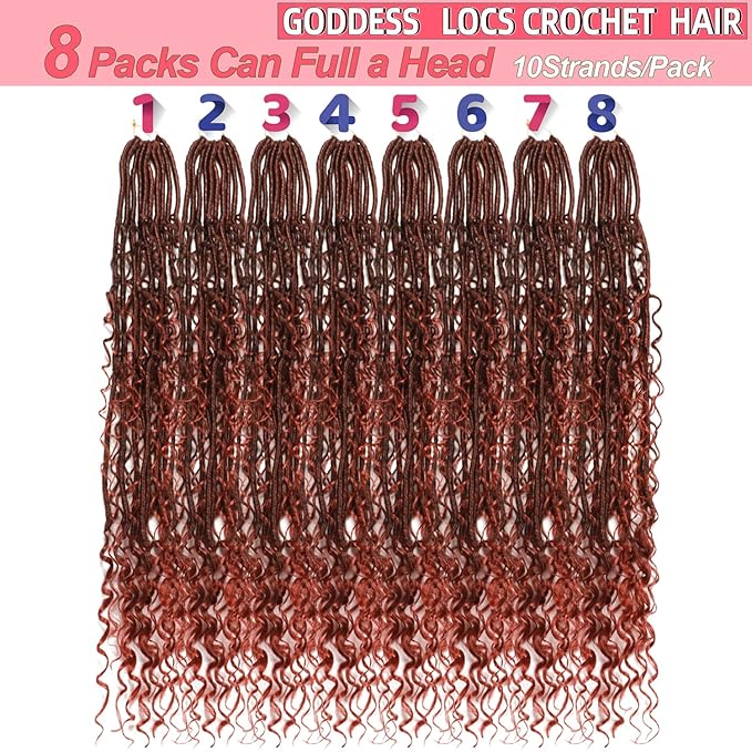 Goddess Locs Crochet Hair-30 Inch 8 Packs Boho Faux Locs Crochet Hair for Black Women Pre Looped Soft Locs with Curly Ends (T350, 30 Inch(Pack of 8))